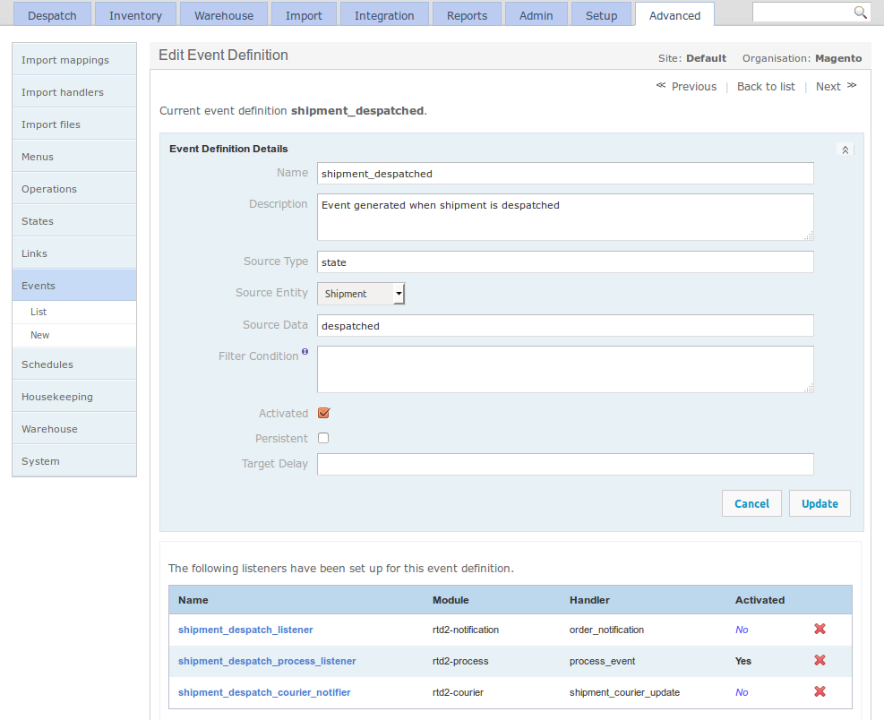 OrderFlow Event Config