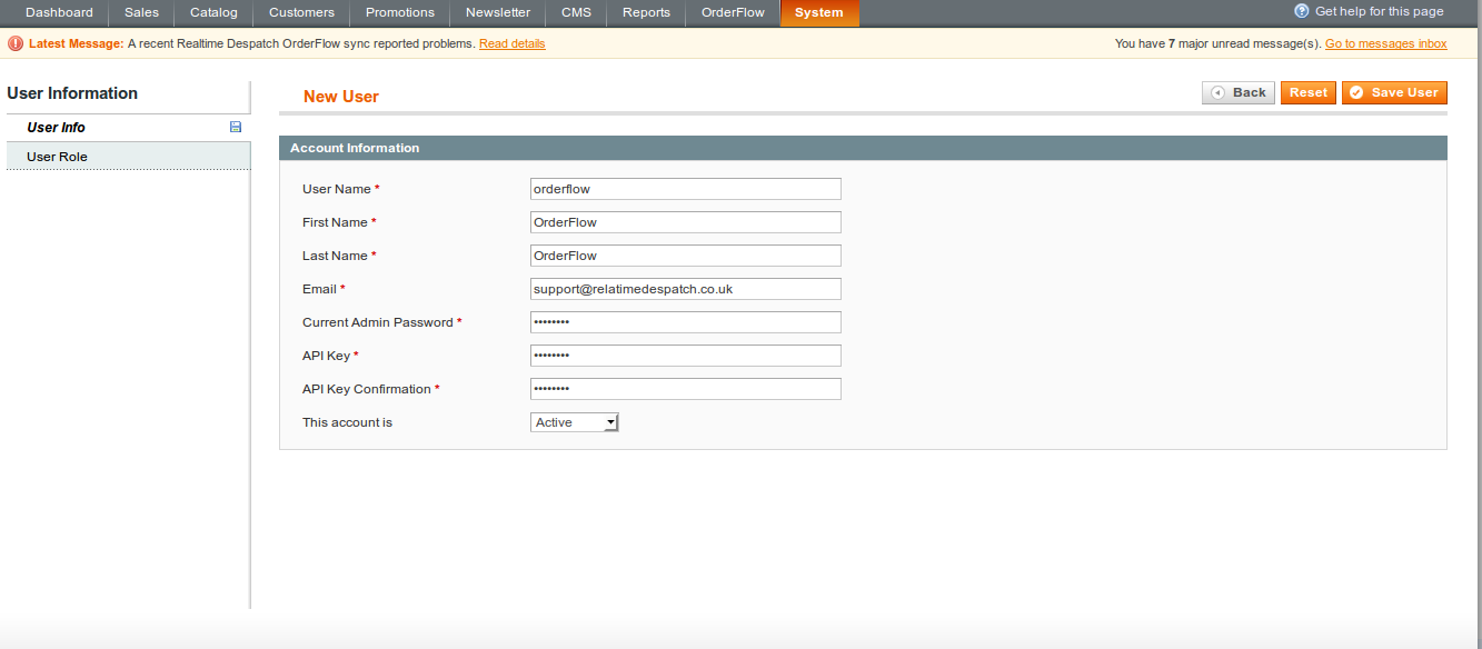 Magento create api user