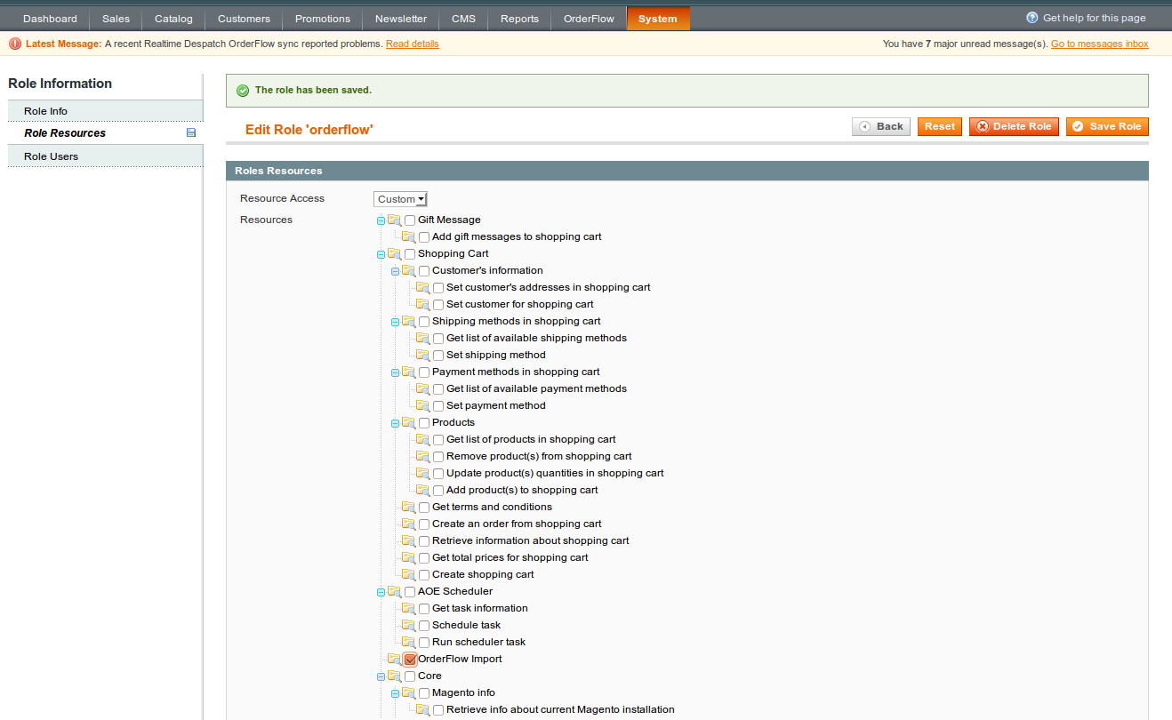 Magento new role resource