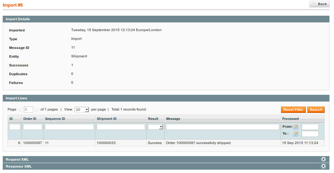 Magento shipment import