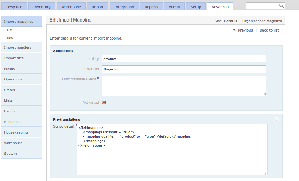 Orderflow import mapping