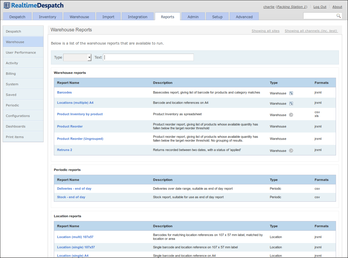 Warehouse Reports