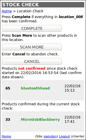 Location Check Confirmation Handheld